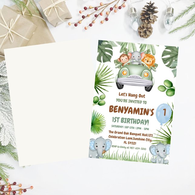Convite Vamos Hang OuT Baby Elephant Primeiro aniversário (Criador carregado)