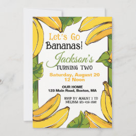 Convite Vamos Ir Bananas Qualquer Festa de aniversário Ida