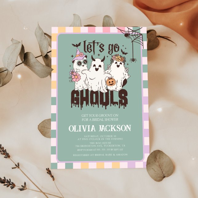 Convite Vamos Ir Ghouls Groovy Halloween Chá de panela (Criador carregado)