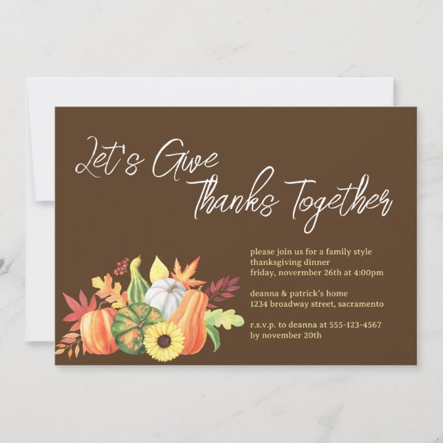 Convite Vamos Junta Obrigados Pumpkin Ação de Graças (Frente)