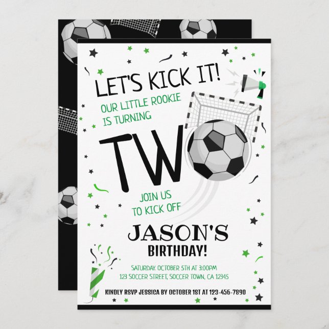 Convite Vamos Kick It Black Rooker Soccer segundo aniversá (Frente/Verso)