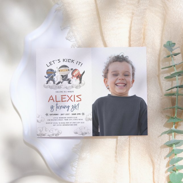 Convite Vamos Kick It Ninja Warrior Karate Foto Aniversári (Criador carregado)