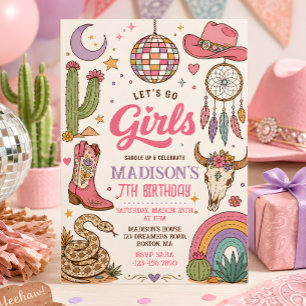 Convite Vamos Lá Garotas Aniversário Disco Cowgirl Western