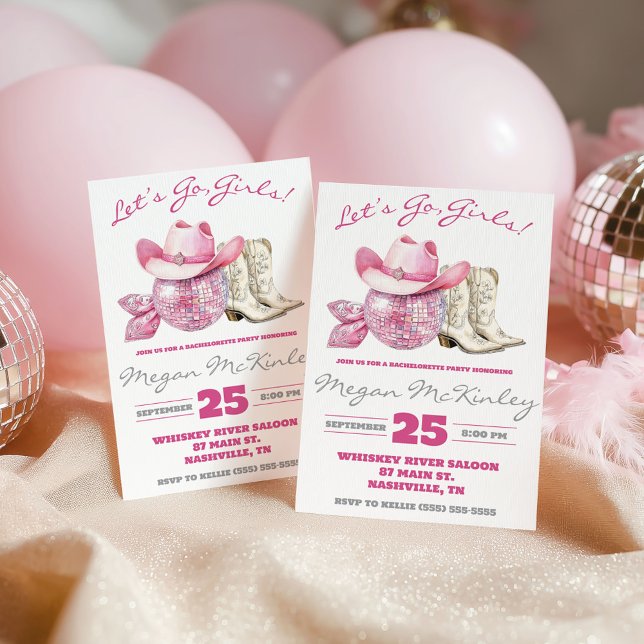 Convite Vamos Lá, Garotas! Disco Rosa, Despedida de Soltei (Criador carregado)