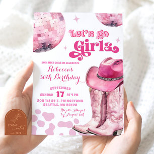 Convite Vamos Lá Garotas Espaço Rosa Disco Cowgirl Anivers