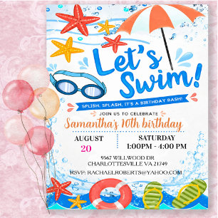 Convite Vamos Nadar Festa de Aniversário na Piscina 
