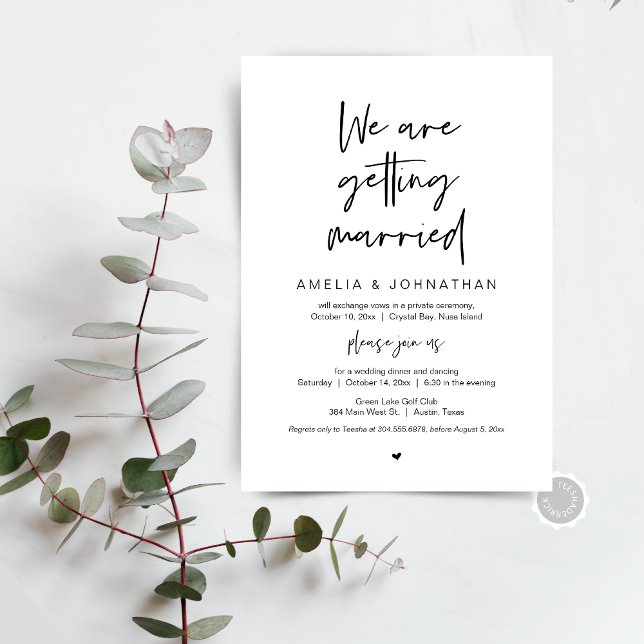 Convite Vamos nos casar, Elopement Janta Dançando (We are getting married, Elopement Brunch, Dinner, Party and Dancing, Post wedding Invitation Card)