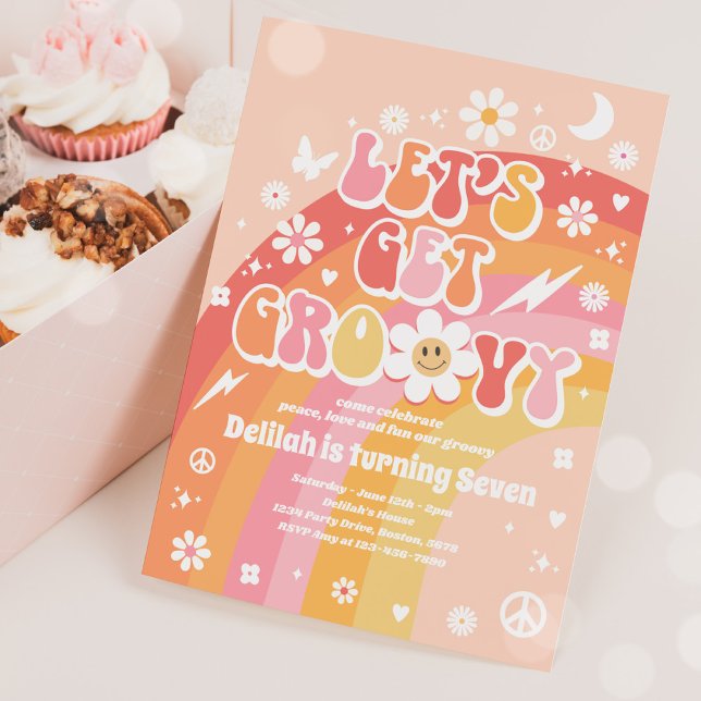 Convite Vamos Obter Festa de aniversário Groovy Hippie Rai (Criador carregado)