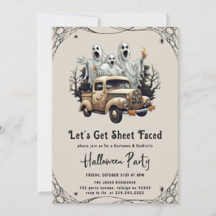 Convite Vamos Obter Folha Enfrentada Festa de Halloween Ad