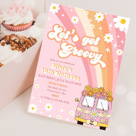 Convite Vamos Obter Groovy Retro Rainbow 10º Aniversário