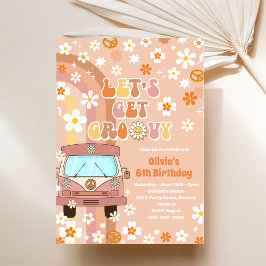 Convite Vamos Obter Groovy Retro Rainbow 6 Aniversário