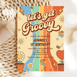 Convite Vamos Obter o Groovy Retro Festa do primeiro anive