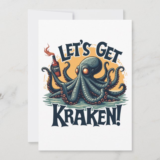 Convite Vamos Obter Octopus De Bebendo De Rum Funny Kraken (Frente)