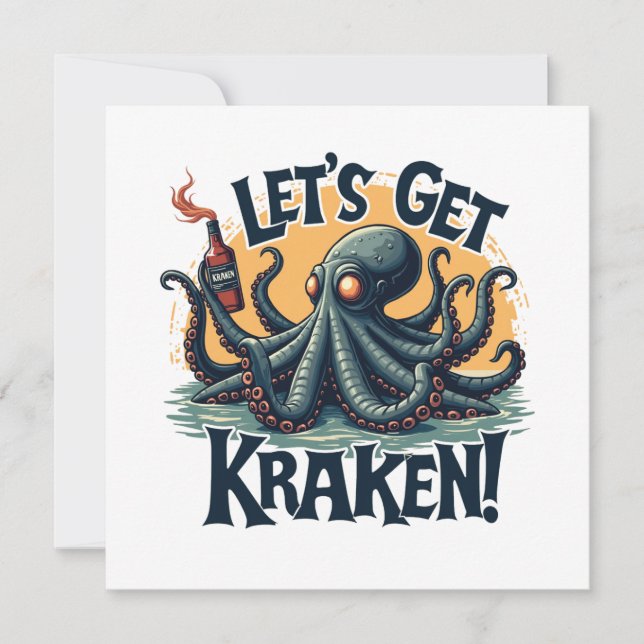 Convite Vamos Obter Octopus De Bebendo De Rum Funny Kraken (Frente)