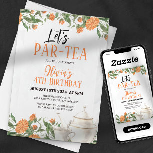Convite Vamos Par-tea Aquarela Festa de Chá Aniversário