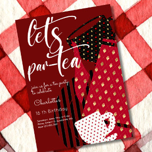 Convite Vamos par-tea, chá elegante e simples de aniversár