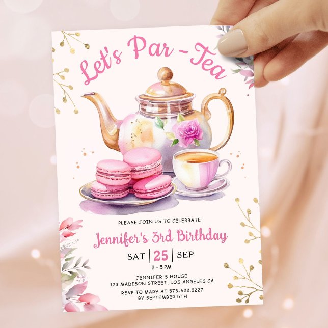 Convite Vamos Par-Tea! Festa de aniversário de chá rosa (Criador carregado)