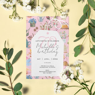 Convite Vamos Par Tea Rosa 70 de Aniversário Floral