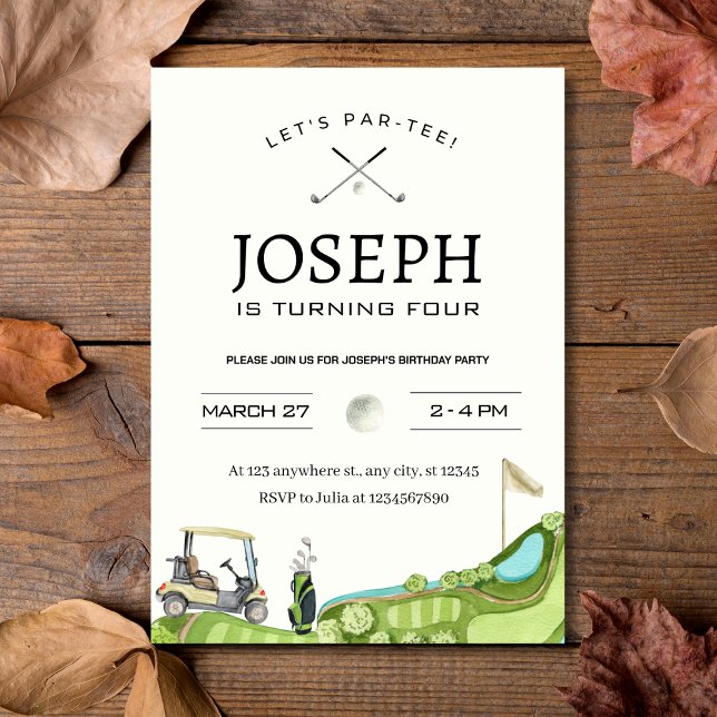 Convite Vamos Par-Tee! Golf Themed 4th Festa de Aniversári (Let's Par-Tee! Golf Themed 4th Birthday Party Invitation
)