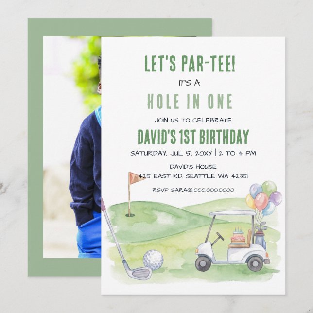Convite Vamos Partee Buraco em Um Golfe Foto Aniversário  (Frente/Verso)