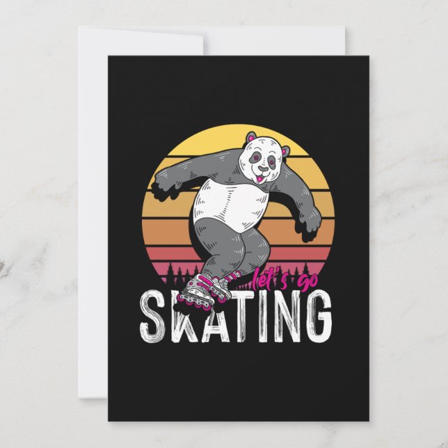 Convite Vamos Patinar Panda Inline Rollerblading (Frente)