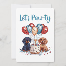 Convite Vamos Pawty Birthday Dachshund Dogs