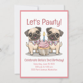 Convite Vamos Pawty Birthday Pug Cupcake