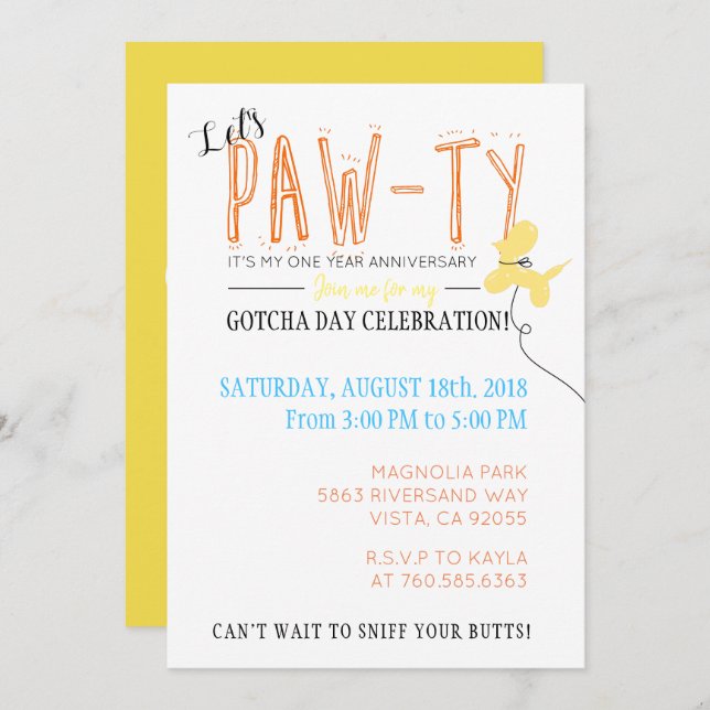 Convite Vamos Pawty Dog Aniversário Te Apanhei dia Pelo be (Frente/Verso)