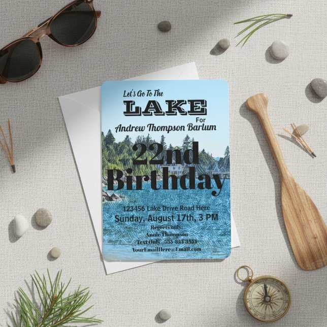 Convite Vamos Personalizável Ir Ao Aniversário Do Lago (Customizable Let's Go To The Lake Birthday Invitation)