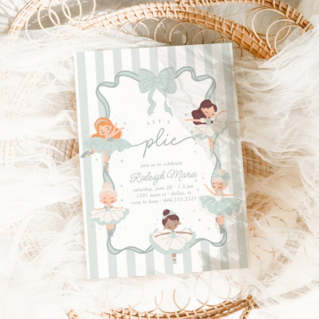 Convite Vamos Plié Teal Balés Girls Ballerina Aniversário (Criador carregado)