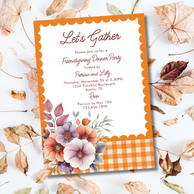 Convite Vamos Reunir Gingham Friendsgiving Dia de Ação de  (Criador carregado)