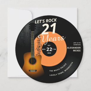 Convite Vamos Rock 21 Anos Violão Vintage Record Aniversár