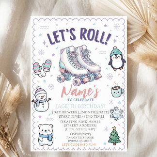 Convite Vamos Rolando Patins de Aniversário Pastel Rolante