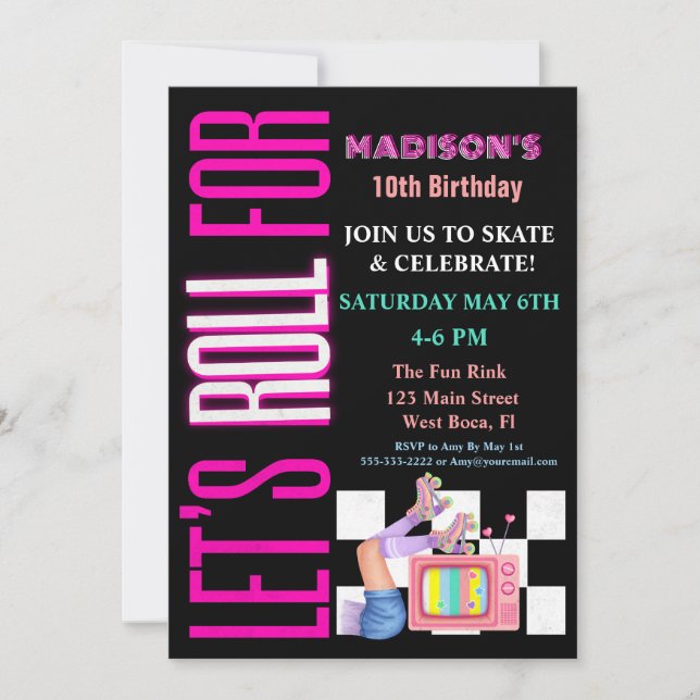 Convite Vamos Rolar Para, Festa de Patins de Roda Brilhant (Frente)