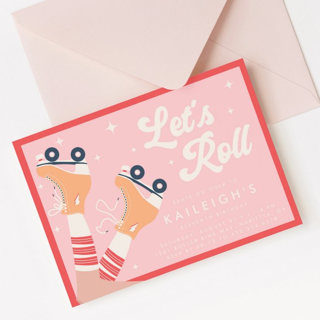 Convite Vamos Roll Y2K 90s Roller Skates Girls Aniversário (Criador carregado)