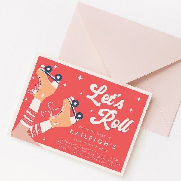 Convite Vamos Roll Y2K 90s Roller Skates Girls Aniversário (Criador carregado)