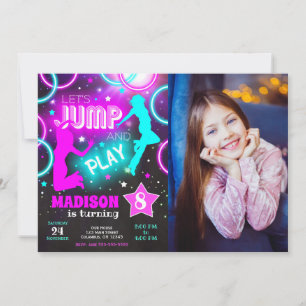 Convite Vamos Saltar Parque de Trampolins Neon Aniversário