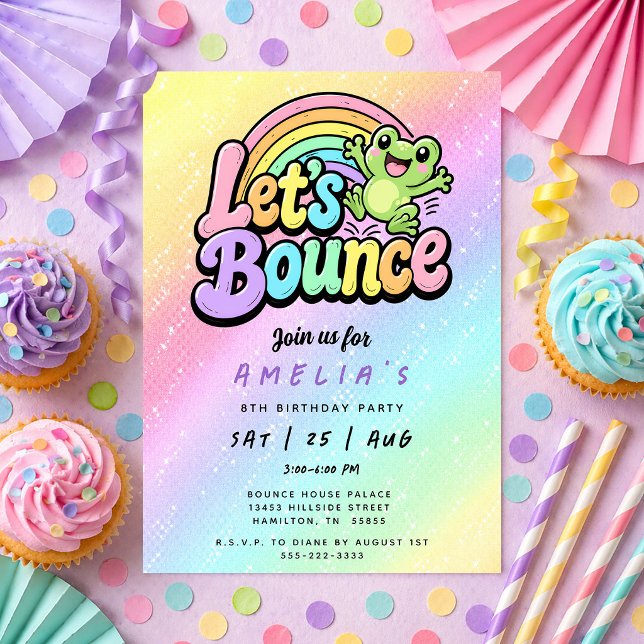 Convite Vamos Saltar Sapo Festa de Aniversário Arco-íris (Let's Bounce Frog Rainbow Birthday Party Invitation)