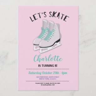 Convite Vamos Skate Garotas Rosa De Festa de aniversário 