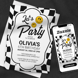 Convite Vamos Sorrir Rosto de Festa Xadrez Aniversário