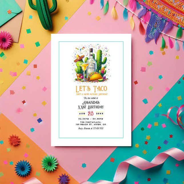 Convite Vamos Taco 'Bout a Birthday - Festa (Let's Taco 'Bout a Birthday – Fiesta Party Invitation)