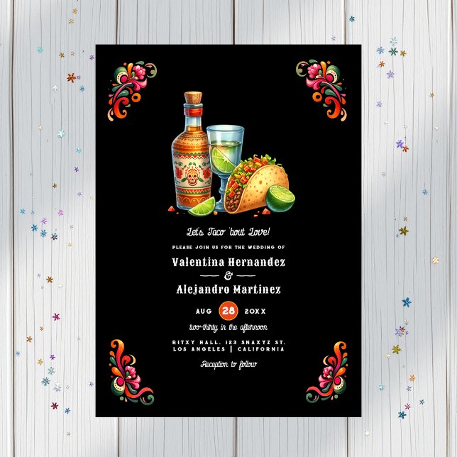 Convite Vamos Taco sobre o Amor: Casamento de Fiesta Vibra (Let's Taco 'bout Love: Vibrant Fiesta Wedding Invitation)