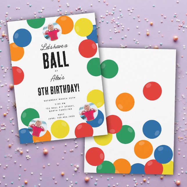 Convite Vamos tem um tema de festa de Aniversário de crian (Let's Have a Ball Kids Birthday Party Theme Invitation)