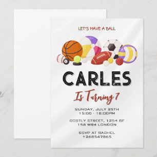 Convite Vamos ter um aniversário de esportes de bola para 