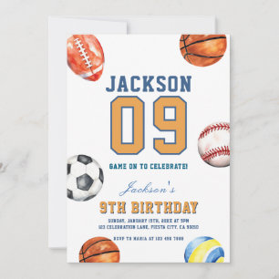 Convite Vamos Ter uma Festa de Aniversário Multi Esportes