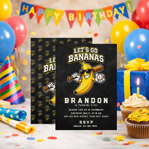 Convite Vamos Torcer Bananas Beisebol Retrô Banana Engraça