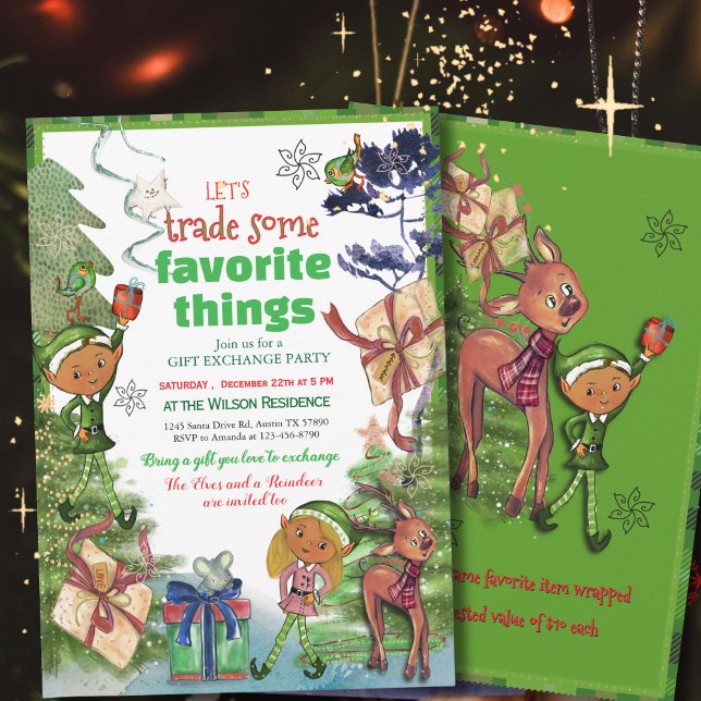 Convite Vamos Trocar Coisas Favoritas Troca de Presentes C (Let's Trade Favorite Things Whimsy Gift Exchange Invitation)