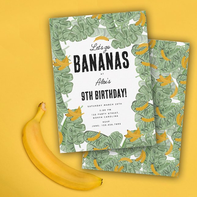 Convite Vamos vai Bananas Banana Tropical Birthday Tema (Let's go Bananas Banana Tropical Birthday Theme Invitation)