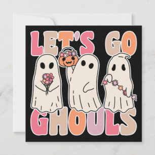 Convite Vamos Vai Ghouls Groovy Ghost Com Flores Vintage