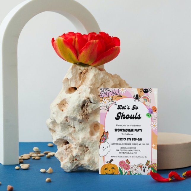 Convite Vamos Vai Ghouls Halloween Retro Groovy Aniversári (Criador carregado)